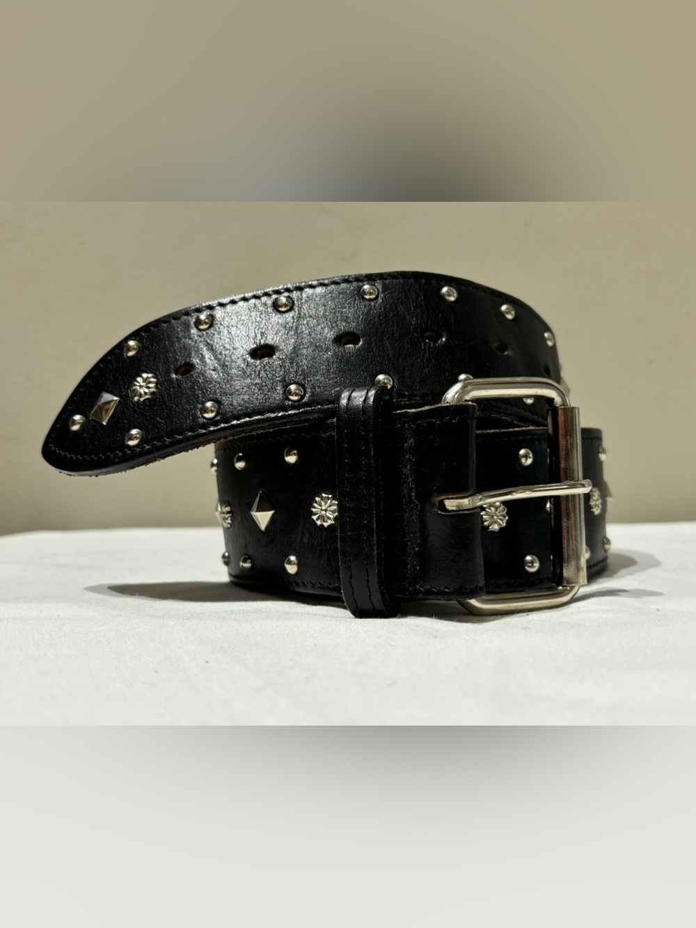 DKNY Studded Black Leather Women’s  Belt - Classic Rock Style